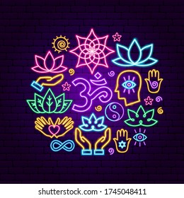 Meditation Neon Concept. Vector Illustration of Yoga Promotion.