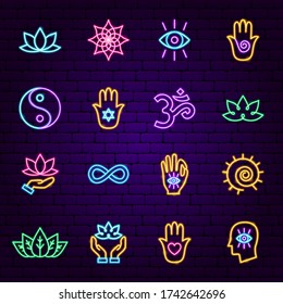 Meditation Neon Icons. Vector Illustration of Yoga Promotion.
