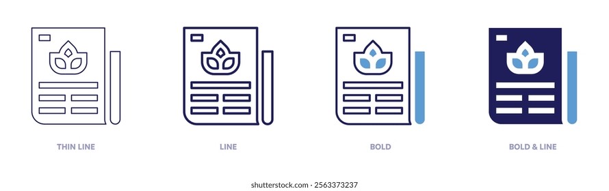 Meditation newspaper icon in 4 different styles. Thin Line, Line, Bold, and Bold Line. Duotone style. Editable stroke.