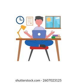 Meditation in Office Flat Vector Illustration