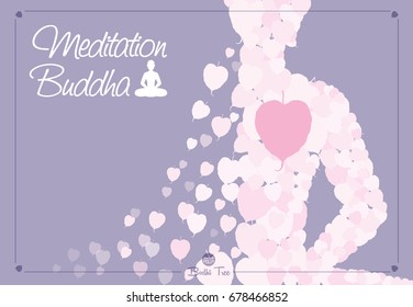 Meditation is one practice in Buddhism. Illustration of people made from leaves.