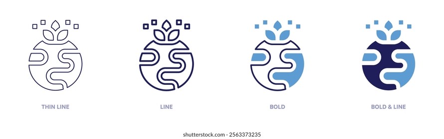 Meditation oneness icon in 4 different styles. Thin Line, Line, Bold, and Bold Line. Duotone style. Editable stroke.