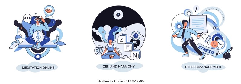 Meditation online. Self-management, self regulation learning, self-organization course, control over emotions metaphor Online yoga at home meditating. Deals with stress management, zen and harmony