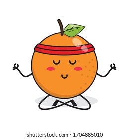 meditation orange cute fruit character mascot vector design