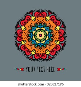 Meditation. Ornament beautiful card with mandala. Geometric circle element made in vector. Perfect cards for any other kind of design, birthday and other holiday, kaleidoscope, medallion, yoga, India