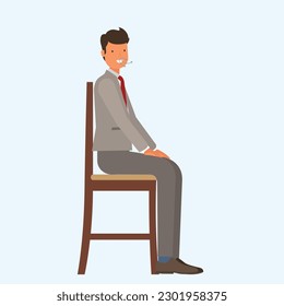 Meditation person in meditation mood with long breath and straight hands in laps yoga system for mental stress and trauma. Meditation person sitting on chair straightly for backpain physical health