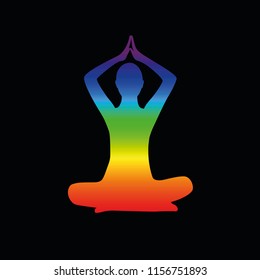 meditation person sitting in a lotus pose rainbow color vector illustration EPS10