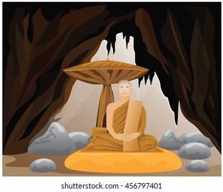 meditation of  Pilgrim monk in a cave vector design