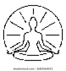 Icono de píxel de meditación, 8 bits. Ilustración vectorial aislada.