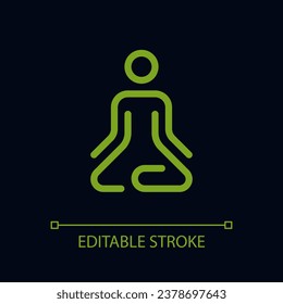 Meditation pixel perfect color linear ui icon for dark theme. Lotus position. Relaxation. Outline isolated user interface pictogram. GUI, UX design for night mode. Editable stroke. Arial font used