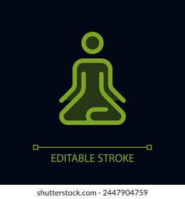 Meditation pixel perfect glassmorphism ui icon for dark theme. Lotus position. Color filled line element with transparency. Isolated vector pictogram for night mode. Editable stroke. Arial font used