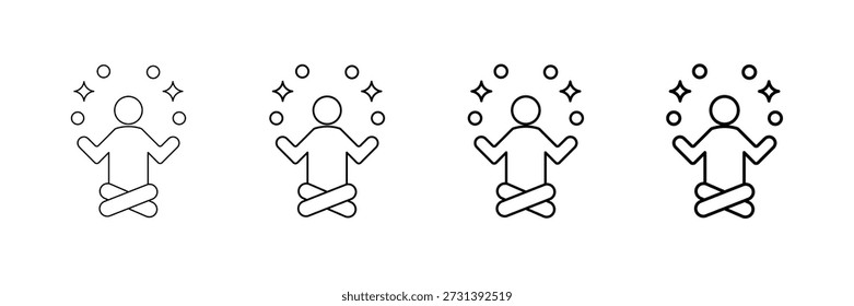 Vector de los iconos de la postura de la meditación fijado en diverso estilo de la línea del movimiento