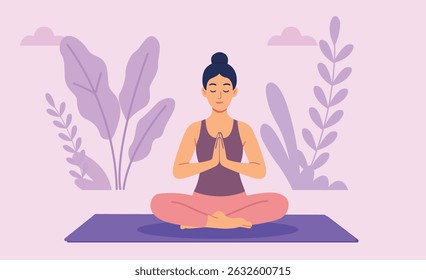 Vetor de postura de meditação
Mulher calma meditando
Atenção e paz
Meditação da Pose do Lótus