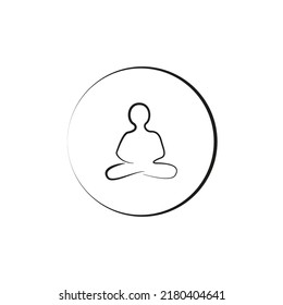 Meditation pose vector icon. Hand drawn man in enso symbol. Minimal zen style illustration. Abstract mindfulness icon. Brush stroke painted human being in lotus meditative pose. 