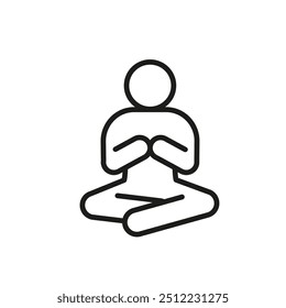 Meditation pose in yoga, line icon. Person sitting in lotus pose. Relax body and mind, keep calm. Pray in Buddhism. Vector illustration