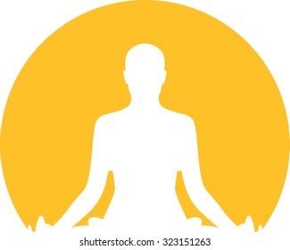 Meditation position in front of yellow circle