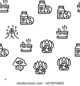 Meditation Practice Seamless Pattern Vector Thin Line. Illustrations