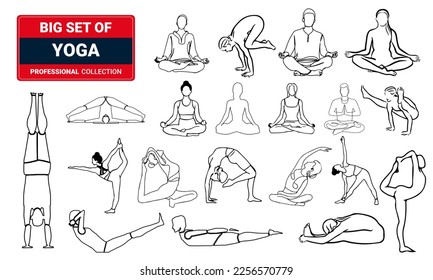Meditation Practice and Yoga Vector Line Icons Set. 3D Illustration