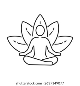 Meditation Practice Yoga and Zen icon. Relaxation Inner Peace Self-knowledge Inner Concentration Editable Stroke Line icons collection