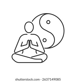 Meditation Practice Yoga and Zen icon. Relaxation Inner Peace Self-knowledge Inner Concentration Editable Stroke Line icons collection