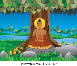 Meditation of Prince Siddhartha before enlightenment,cartoon shape vector design