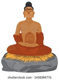 Meditation of Prince Siddhartha before enlightenment,cartoon shape vector design