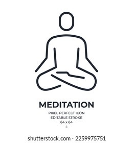 Meditation and relax concept editable stroke outline icon isolated on white background flat vector illustration. Pixel perfect. 64 x 64.