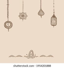Meditation relax spa card.Zen garden magic therapy.Astrology symbol design.Bohemian spiritual vector decor.Ornament graphic poster.Relax background.Boho element.Trendy esoteric.Attractive wild