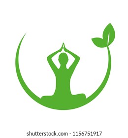 Meditation relaxation person sitting in a lotus pose green leaf vector illustration EPS10