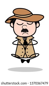 Meditation - Retro Cartoon Police Agent Detective Vector Illustration