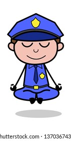 Meditation - Retro Cop Policeman Vector Illustration