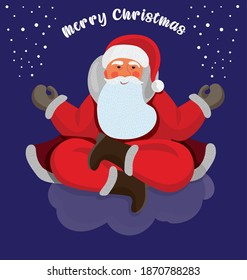 Meditation Santa Claus. Vector illustration. Card. Cartoon