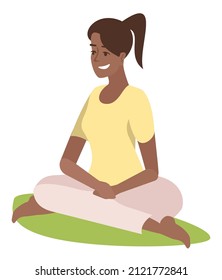 Meditation semi flat RGB color vector illustration. Young woman practicing yoga outdoors isolated cartoon character on white background