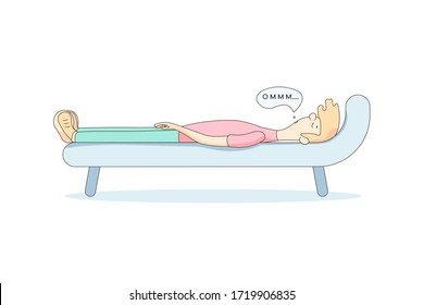 A meditation session. patient on the couch. Mental disorder and treatment of mental health problems. A man utters mantras. vector illustration in a flat style isolated on a white background.