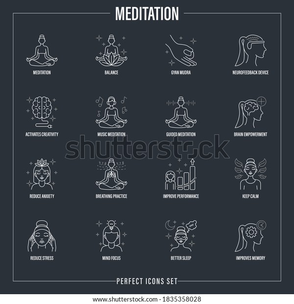 Meditation Set Girl Lotus Pose Neurofeedback Stock Vector (Royalty Free ...