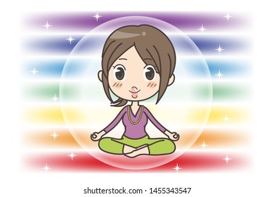 Meditation in Seven chakras color - Woman of opened eyes pose