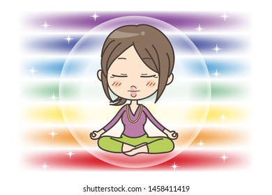 Meditation in Seven chakras color - Woman of closed eyes pose
