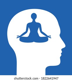 Meditation silhouette placed in the shape of a human head. Abstract drawing representing mental balance. Vector drawing in eps8 format