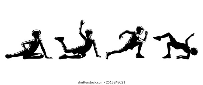 Meditation silhouette. Set of vector silhouettes of male doing yoga stretching. Male Yoga silhouettes vector.