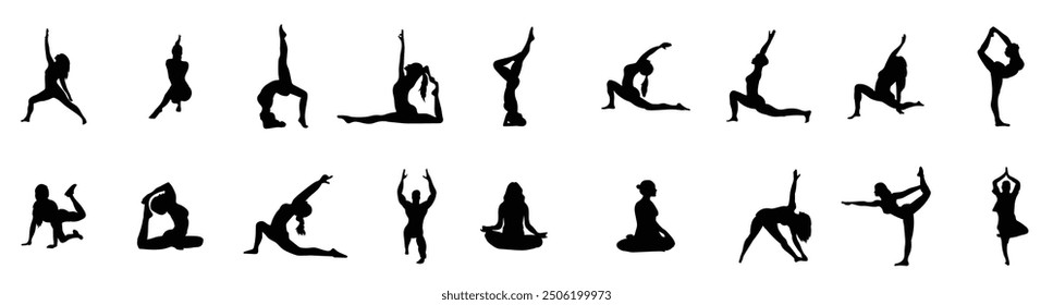 Meditation silhouette yoga silhouettes pack