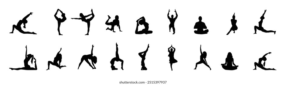 Meditation silhouette yoga silhouettes pack Vector 