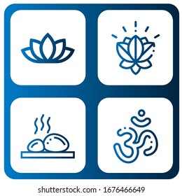 meditation simple icons set. Contains such icons as Lotus flower, Lotus, Lithotherapy, Om, can be used for web, mobile and logo