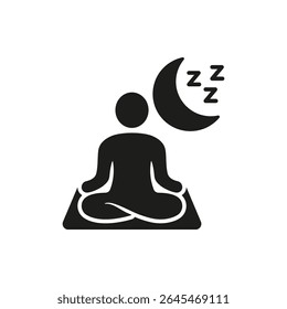 Meditation And Sleep Solid Icon. Relaxation, Mindfulness, And Restful Sleep Silhouette Symbol. Nighttime Meditation And Sleep Enhancement. Isolated Vector Illustration.
