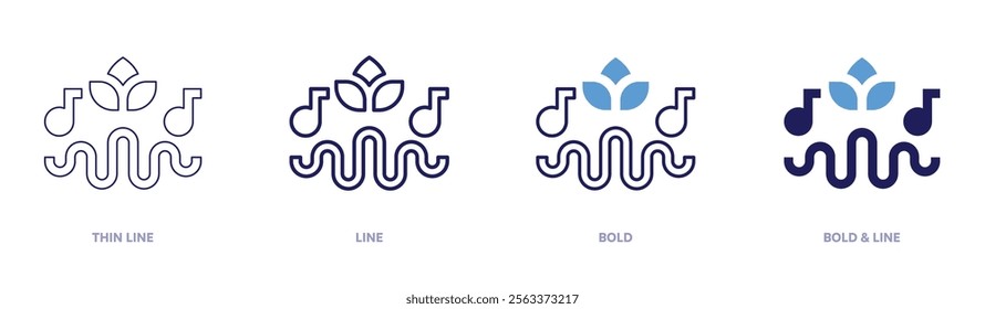 Meditation sounds icon in 4 different styles. Thin Line, Line, Bold, and Bold Line. Duotone style. Editable stroke.