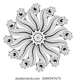 Meditation spiritual mandala colouring book page for KDP book interior. Peaceful Petals, Ability to Relax, Brain Experiences, Harmonious Haven, Peaceful Portraits, Blossoming Beauty mandala design.