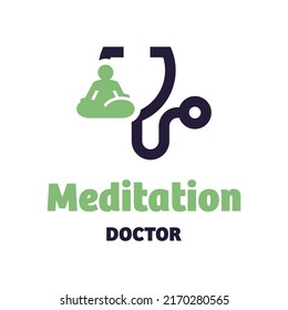 Meditation and stethoscope logo in modern style. on a white background, Concept medical logo