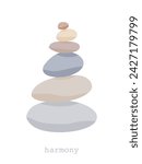 Meditation stone balance pyramid vector illustration. Stacked pebbles pastel colors object isolated in white background. Harmony concept.