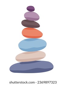 Meditation stone balance pyramid vector illustration. Stacked pebbles pastel colors object isolated in white background.