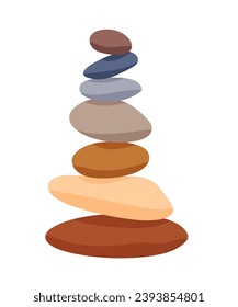 Meditation stone balance pyramid vector illustration. Stacked pebbles pastel colors object isolated in white background.