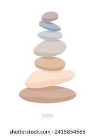 Meditation stone balance pyramid vector illustration. Stacked pebbles pastel colors object isolated in white background. Zen concept.